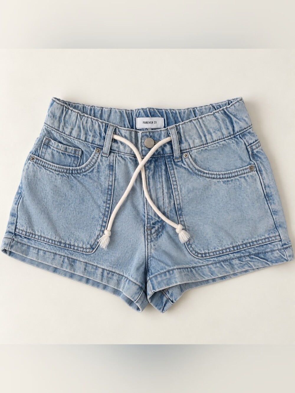 Forever 21 Light Wash Drawstring Denim Shorts Size XS